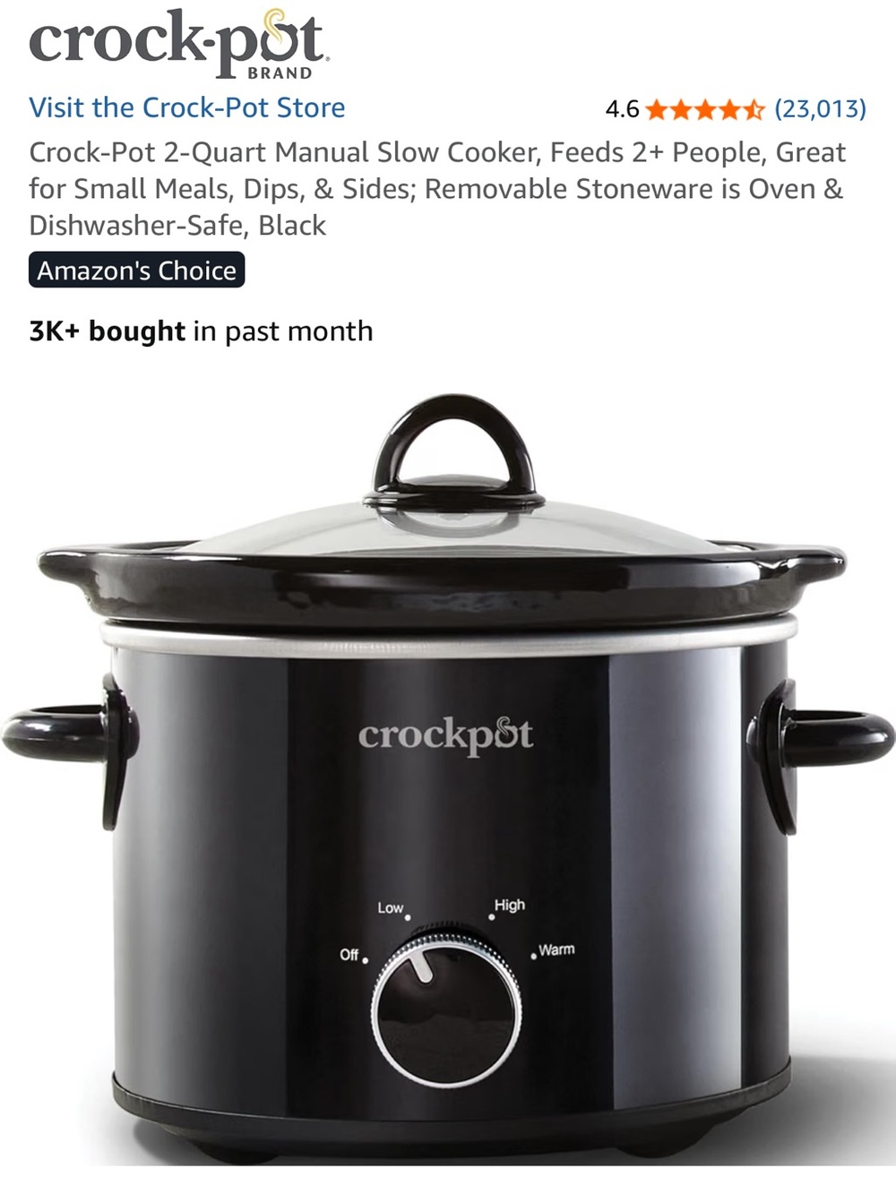 Crock-Pot 2-Quart Manual Slow Cooker – Black